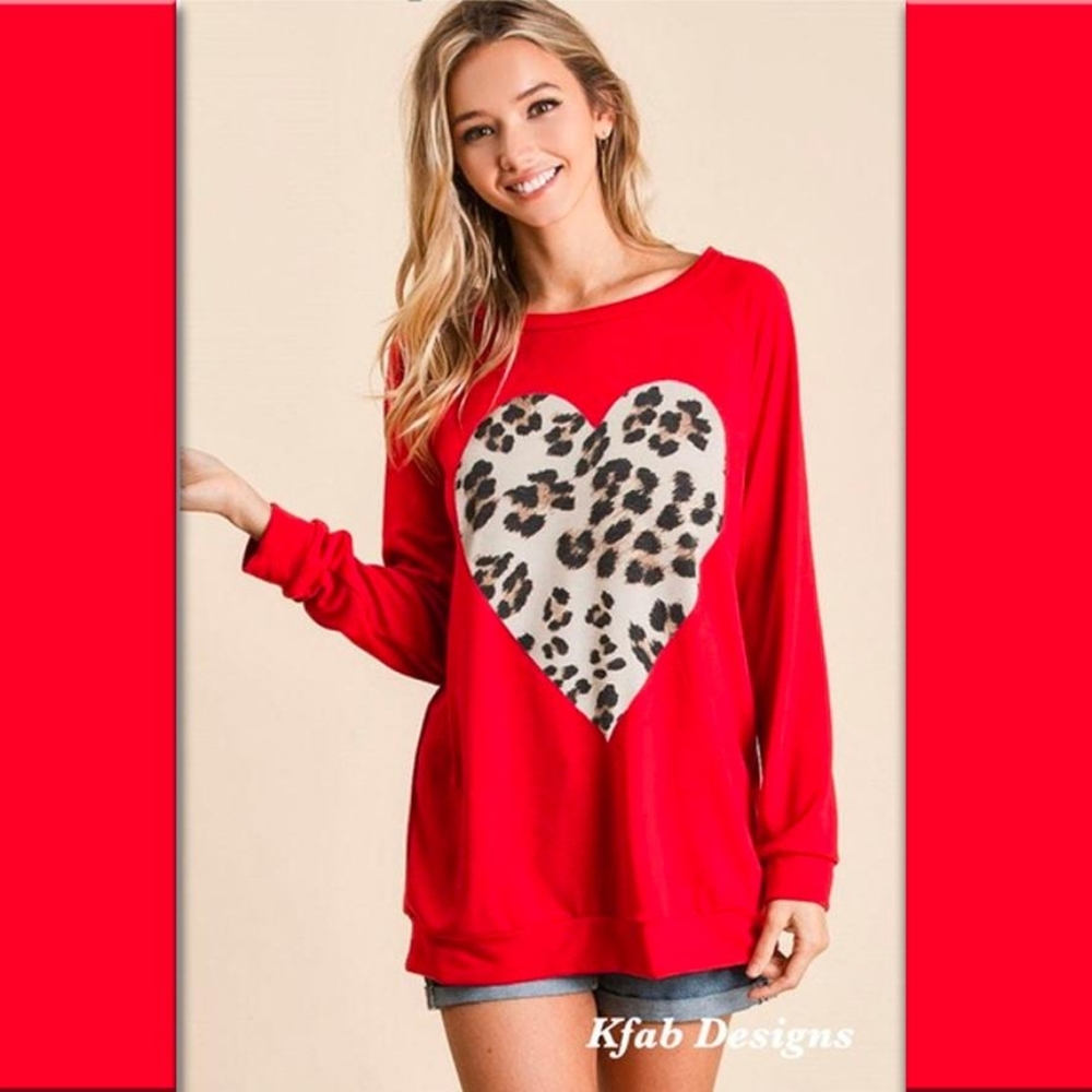 Soft French Terry LEOPARD HEART Pullover Top - Picture 4 of 6